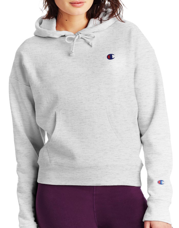 Champion Womens Hoodie NZ - Reverse Weave C Logo Grey ( 1347-DAHEK )